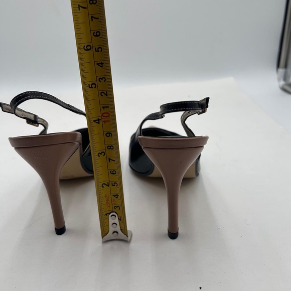Renetti Tan Black Leather Slingback Pointed Toe Heels Women's Size 6.5 M Spain - Picture 5 of 13